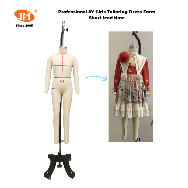 8 Years Old Girl Full Body Dress Form, Western Standard Size Pin-Friendly Mannequin with Red Marking Lines, Fiberglass Core for Kids Garment Pattern Making